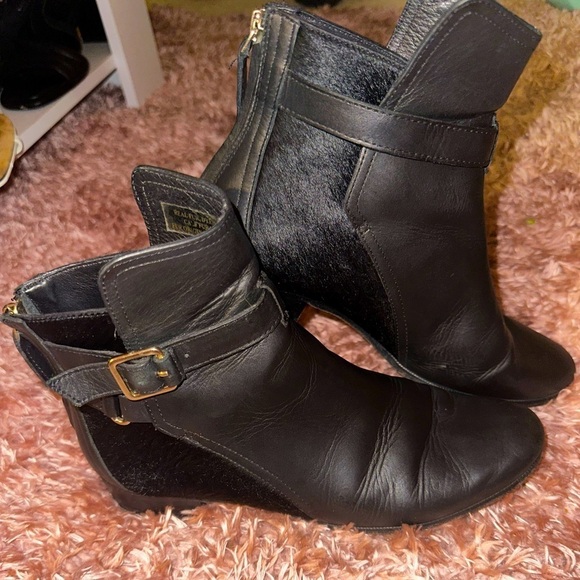 Diane Von Furstenberg black leather and calf hair buckle ankle bootie 6.5 fall - Picture 1 of 13